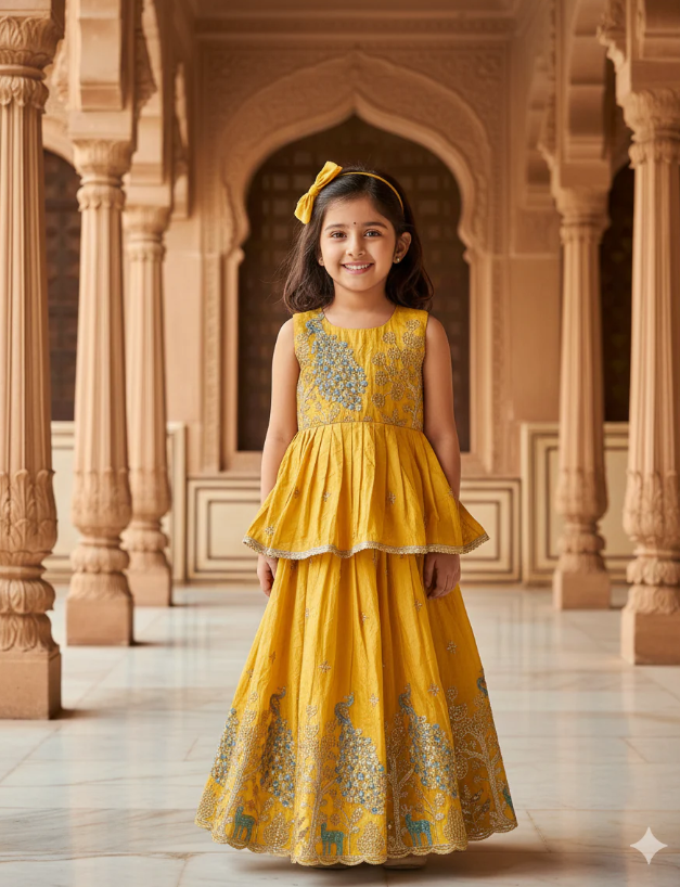 Embroidery Work Pure Gold crush Lehengha and Top for Kids