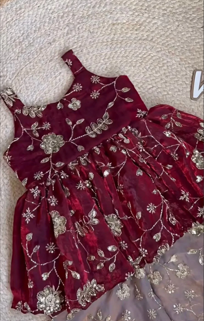 Regal Maroon & Gold: Embroidered Gold Crush Plazzo Set