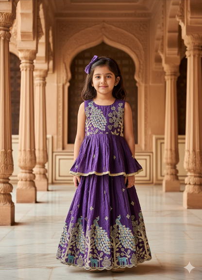 Embroidery Work Pure Gold crush Lehengha and Top for Kids