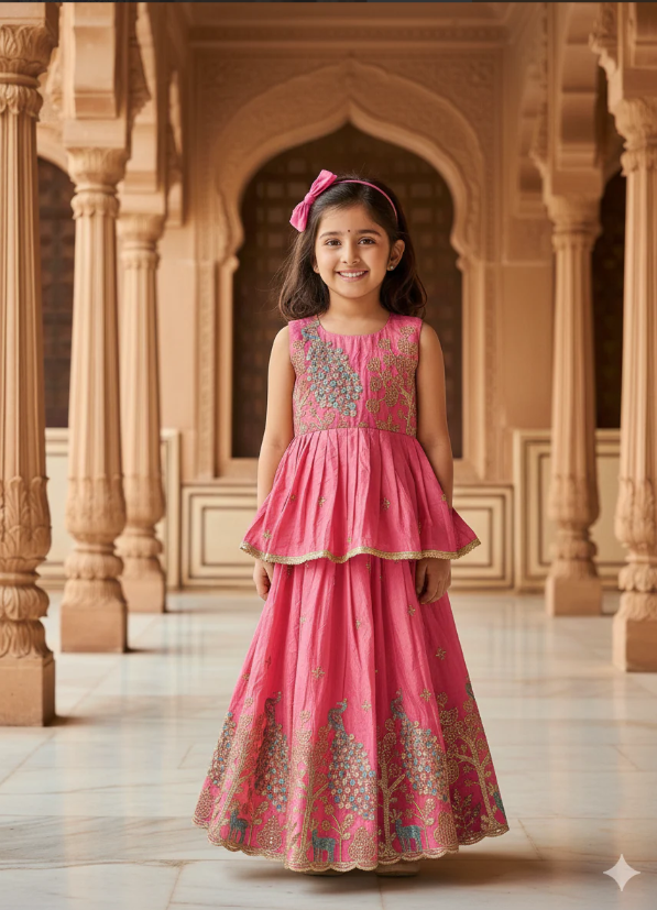 Embroidery Work Pure Gold crush Lehengha and Top for Kids