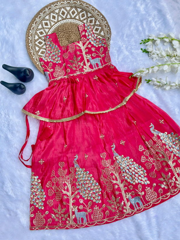 Embroidery Work Pure Gold crush Lehengha and Top for Kids