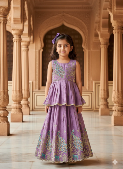 Embroidery Work Pure Gold crush Lehengha and Top for Kids