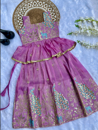 Embroidery Work Pure Gold crush Lehengha and Top for Kids